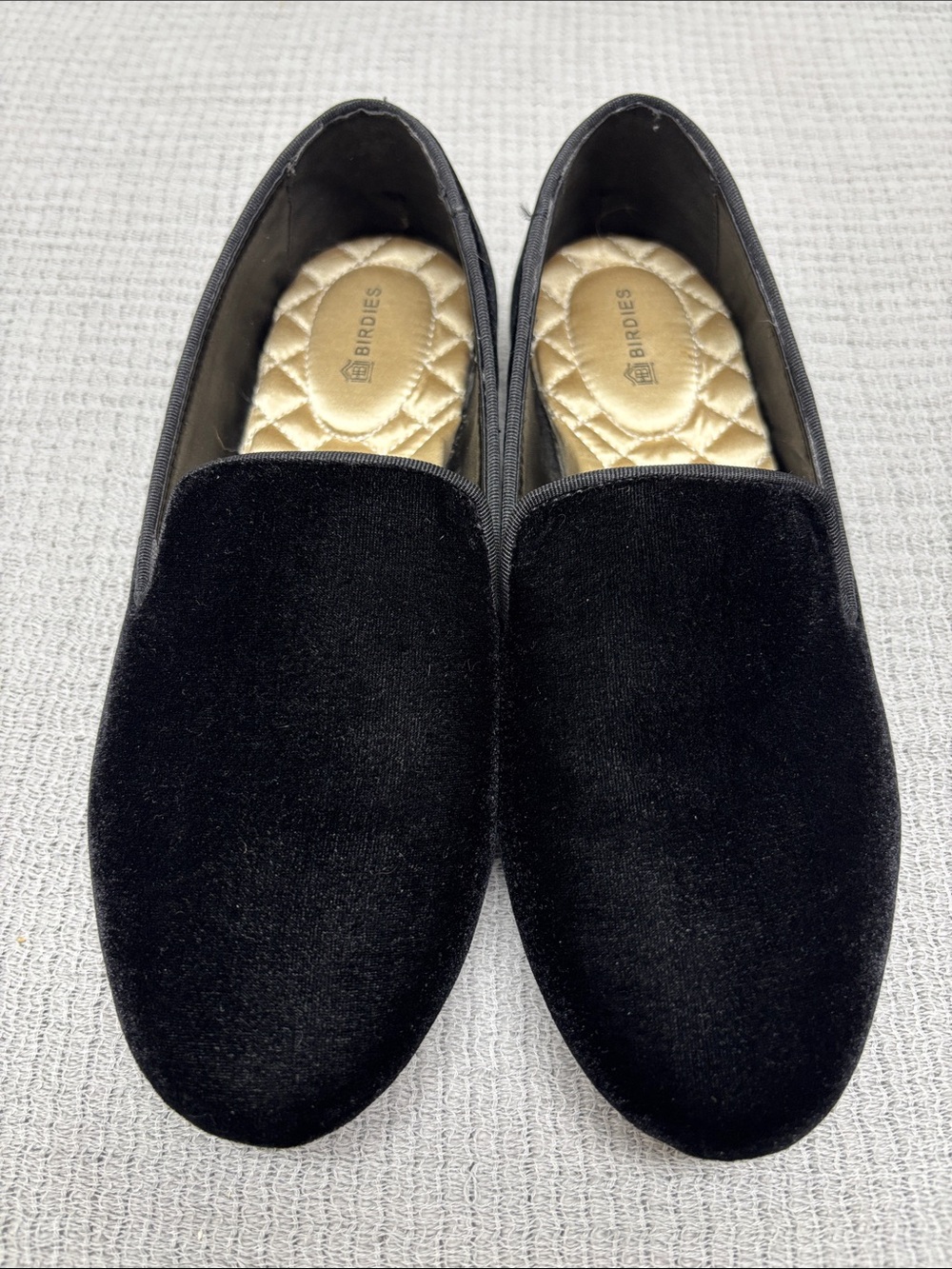 Birdies The Starling Black Velvet Slip On Classic Flat Loafer Women's Size 6.5